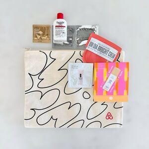 Airbnb Natural Canvas Make-Up & Cosmetic Toiletry Go Bag BUNDLE, Travel Samples